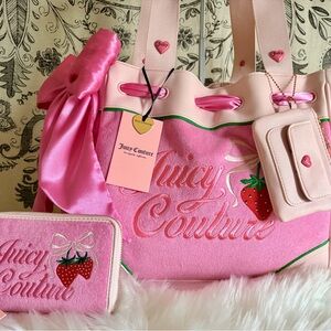 Juicy Couture Pink Strawberry Tote with Matching Wallet & Custom Bow